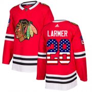 Wholesale Cheap Adidas Blackhawks #28 Steve Larmer Red Home Authentic USA Flag Stitched NHL Jersey