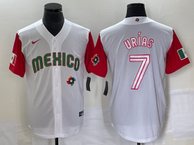 Wholesale Cheap Men\'s Mexico Baseball #7 Julio Urias Number 2023 White Red World Classic Stitched Jersey 47