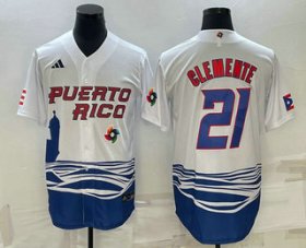 Cheap Men\'s Puerto Rico Baseball #21 Roberto Clemente 2023 White World Baseball Classic Stitched Jersey