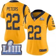 Wholesale Cheap Nike Rams #22 Marcus Peters Gold Super Bowl LIII Bound Women's Stitched NFL Limited Rush Jersey