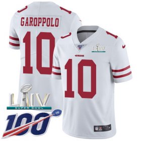 Wholesale Cheap Nike 49ers #10 Jimmy Garoppolo White Super Bowl LIV 2020 Men\'s Stitched NFL 100th Season Vapor Limited Jersey