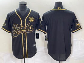 Wholesale Cheap Men\'s Kansas City Chiefs Blank Black Gold Cool Base Stitched Baseball Jersey