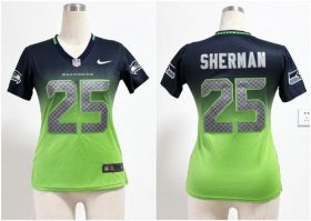 Wholesale Cheap Nike Seahawks #25 Richard Sherman Steel Blue/Green Women\'s Stitched NFL Elite Fadeaway Fashion Jersey