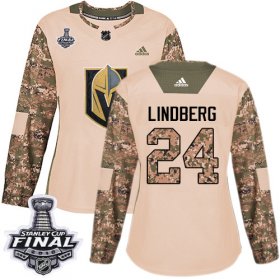Wholesale Cheap Adidas Golden Knights #24 Oscar Lindberg Camo Authentic 2017 Veterans Day 2018 Stanley Cup Final Women\'s Stitched NHL Jersey