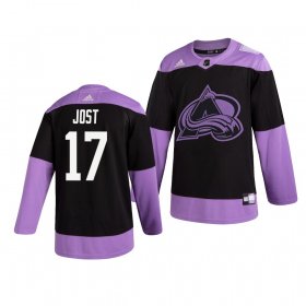 Wholesale Cheap Colorado Avalanche #17 Tyson Jost Adidas Men\'s Hockey Fights Cancer Practice NHL Jersey Black
