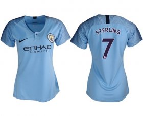 Wholesale Cheap Women\'s Manchester City #7 Sterling Home Soccer Club Jersey