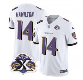 Wholesale Cheap Men\'s Baltimore Ravens #14 Kyle Hamilton White 2023 F.U.S.E With Patch Throwback Vapor Limited Stitched Jersey