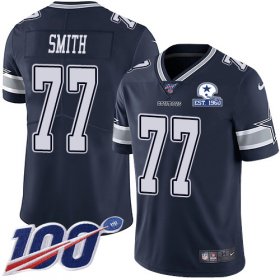 Wholesale Cheap Nike Cowboys #77 Tyron Smith Navy Blue Team Color Men\'s Stitched With Established In 1960 Patch NFL 100th Season Vapor Untouchable Limited Jersey