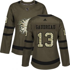 Wholesale Cheap Adidas Flames #13 Johnny Gaudreau Green Salute to Service Women\'s Stitched NHL Jersey