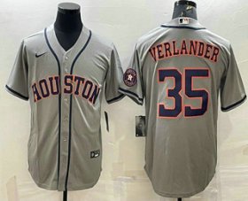 Wholesale Cheap Men\'s Houston Astros #35 Justin Verlander Grey With Patch Stitched MLB Cool Base Nike Jersey
