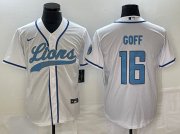 Wholesale Cheap Men's Detroit Lions #16 Jared Goff White Cool Base Stitched Baseball Jersey