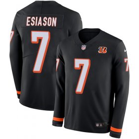 Wholesale Cheap Nike Bengals #7 Boomer Esiason Black Team Color Men\'s Stitched NFL Limited Therma Long Sleeve Jersey