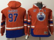 Wholesale Cheap Oilers #97 Connor McDavid Orange Youth Name & Number Pullover NHL Hoodie