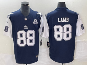 Wholesale Cheap Men\'s Dallas Cowboys #88 CeeDee Lamb Navy Blue FUSE Vapor Thanksgiving 1960 Patch Limited Stitched Jersey