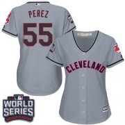 Wholesale Cheap Indians #55 Roberto Perez Grey 2016 World Series Bound Women's Road Stitched MLB Jersey