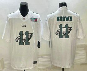 Cheap Men\'s Philadelphia Eagles #11 AJ Brown Super Bowl LVII Patch White Shadow Logo Limited Stitched Jersey
