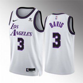 Wholesale Cheap Men\'s Los Angeles Lakers #3 Anthony Davis White City Edition Stitched Basketball Jersey