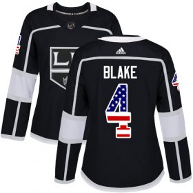 Wholesale Cheap Adidas Kings #4 Rob Blake Black Home Authentic USA Flag Women\'s Stitched NHL Jersey