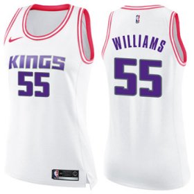 Wholesale Cheap Women\'s Sacramento Kings #55 Jason Williams White Pink NBA Swingman Fashion Jersey