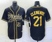 Wholesale Cheap Men's Pittsburgh Pirates #21 Roberto Clemente Number Black Cool Base Stitched Baseball Jersey
