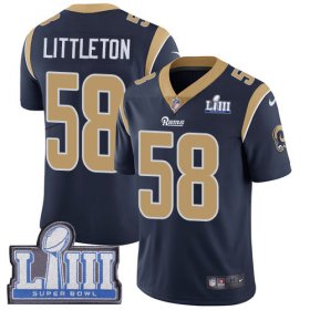 Wholesale Cheap Nike Rams #58 Cory Littleton Navy Blue Team Color Super Bowl LIII Bound Men\'s Stitched NFL Vapor Untouchable Limited Jersey