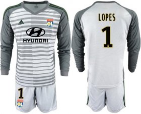 Wholesale Cheap Lyon #1 Lopes Grey Goalkeeper Long Sleeves Soccer Club Jersey