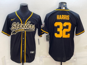 Wholesale Cheap Men's Pittsburgh Steelers #32 Franco Harris Black Gold With Patch Cool Base Stitched Baseball Jersey