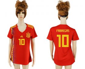 Wholesale Cheap Women\'s Spain #10 Fabregas Red Home Soccer Country Jersey