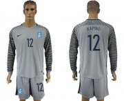 Wholesale Cheap Greece #12 Kapino Grey Goalkeeper Long Sleeves Soccer Country Jersey