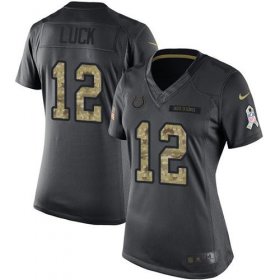 Wholesale Cheap Nike Colts #12 Andrew Luck Black Women\'s Stitched NFL Limited 2016 Salute to Service Jersey