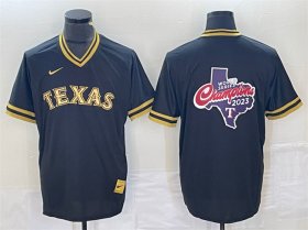 Men\'s Texas Rangers Black 2023 World Series Champions Big Logo Cool Base Stitched Baseball Jerseys