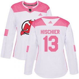 Wholesale Cheap Adidas Devils #13 Nico Hischier White/Pink Authentic Fashion Women\'s Stitched NHL Jersey