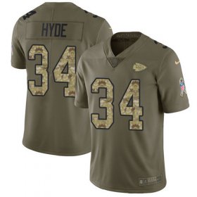 Wholesale Cheap Nike Chiefs #34 Carlos Hyde Olive/Camo Men\'s Stitched NFL Limited 2017 Salute To Service Jersey