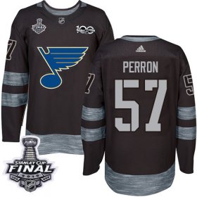 Wholesale Cheap Adidas Blues #57 David Perron Black 1917-2017 100th Anniversary 2019 Stanley Cup Final Stitched NHL Jersey