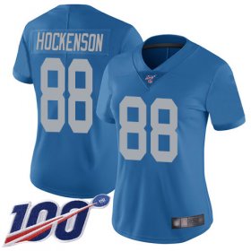 Wholesale Cheap Nike Lions #88 T.J. Hockenson Blue Throwback Women\'s Stitched NFL 100th Season Vapor Limited Jersey