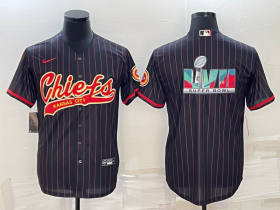 Wholesale Cheap Men\'s Kansas City Chiefs Black With Super Bowl LVII Big Logo Cool Base Stitched Baseball Jersey