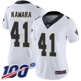 Wholesale Cheap Nike Saints #41 Alvin Kamara White Women\'s Stitched NFL 100th Season Vapor Limited Jersey