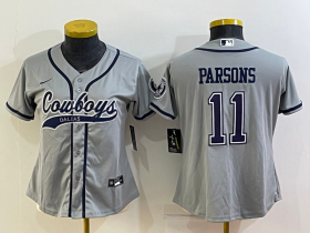 Wholesale Cheap Women\'s Dallas Cowboys #11 Micah Parsons Grey With Patch Cool Base Stitched Baseball Jersey