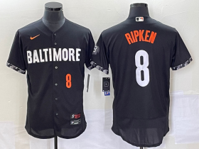 Wholesale Cheap Men\'s Baltimore Orioles #8 Cal Ripken Jr Number Black 2023 City Connect Flex Base Stitched Jersey 1