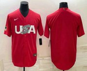 Cheap Men's USA Baseball Blank 2023 Red World Classic Stitched Jerseys