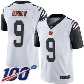 Wholesale Cheap Nike Bengals #9 Joe Burrow White Men\'s Stitched NFL Limited Rush 100th Season Jersey