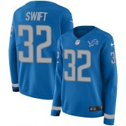 Wholesale Cheap Nike Lions #32 D'Andre Swift Blue Team Color Women's Stitched NFL Limited Therma Long Sleeve Jersey