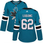 Wholesale Cheap Adidas Sharks #62 Kevin Labanc Teal Home Authentic Women's Stitched NHL Jersey
