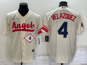 Wholesale Cheap Men's Los Angeles Angels #4 Andrew Velazquez Number Cream 2022 City Connect Cool Base Stitched Jersey