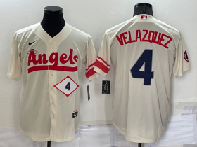 Wholesale Cheap Men\'s Los Angeles Angels #4 Andrew Velazquez Number Cream 2022 City Connect Cool Base Stitched Jersey