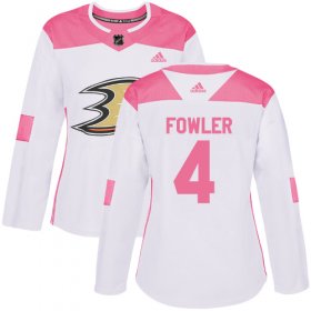 Wholesale Cheap Adidas Ducks #4 Cam Fowler White/Pink Authentic Fashion Women\'s Stitched NHL Jersey