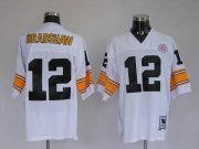 Wholesale Cheap Mitchell & Ness Steelers #12 Terry Bradshaw White Stitched Throwback NFL Jersey