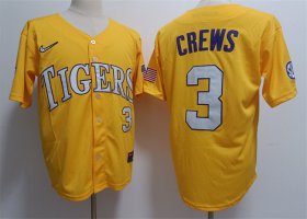 Cheap Men\'s LSU Tigers #3 ylan Crews Gold 2023 Stitched Baseball Jersey