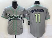 Wholesale Cheap Men's Seattle Seahawks #11 Jaxon Smith-Njigba Gray With Patch Cool Base Stitched Baseball Jersey