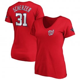 Wholesale Cheap Washington Nationals #31 Max Scherzer Majestic Women\'s 2019 World Series Champions Name & Number V-Neck T-Shirt Red